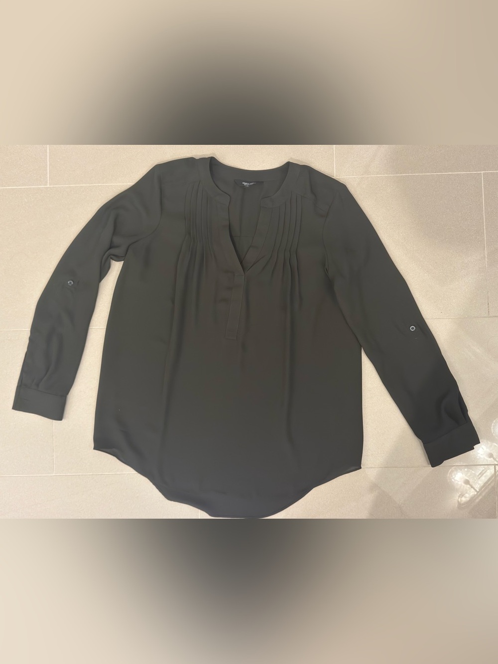Simply Vera Vera Wang Dark Green Pleated V-Neck Blouse